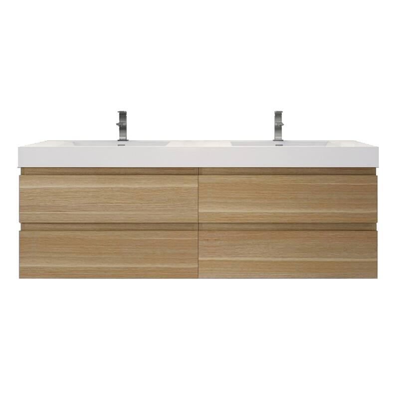 Baillie 72'' Wall-Mounted Vanity with Double Reinforced Acrylic Sink - 72''Width - White Oak