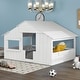 preview thumbnail 1 of 15, Full Size Solid Wood House Bed with Roof and Guardrail for Kids Full - White