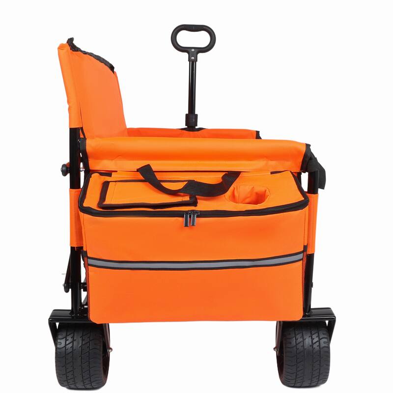 3-in-1 Folding Wagon Cart with Bench Seat, patent protection- Includes 1 ice pack, 500lbs Heavy-Duty Utility Wagon