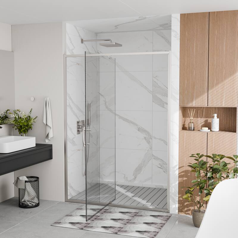 Modland 44-48"x71'' Adjustable Pivot Shower Door - Auto-Lift Hinge, Magnetic Seal, 6 Finishes for Uneven Walls - 48''x 71''