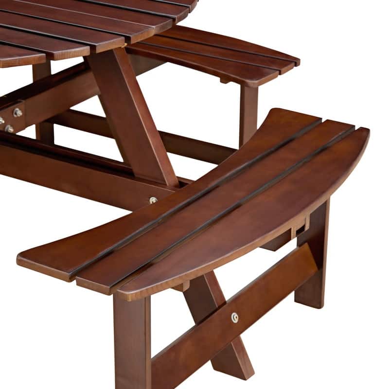 8-Seater Round Outdoor Dining Set With 4 Integrated Benches & Umbrella Hole – Ideal For Garden, Backyard, Porch & Patio .