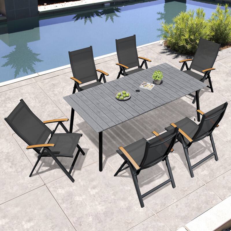 7/9-Piece Outdoor Patio Dining Set Adjustable Folding Chairs and Aluminum Dining Table - Grey Table - 82.48 inches
