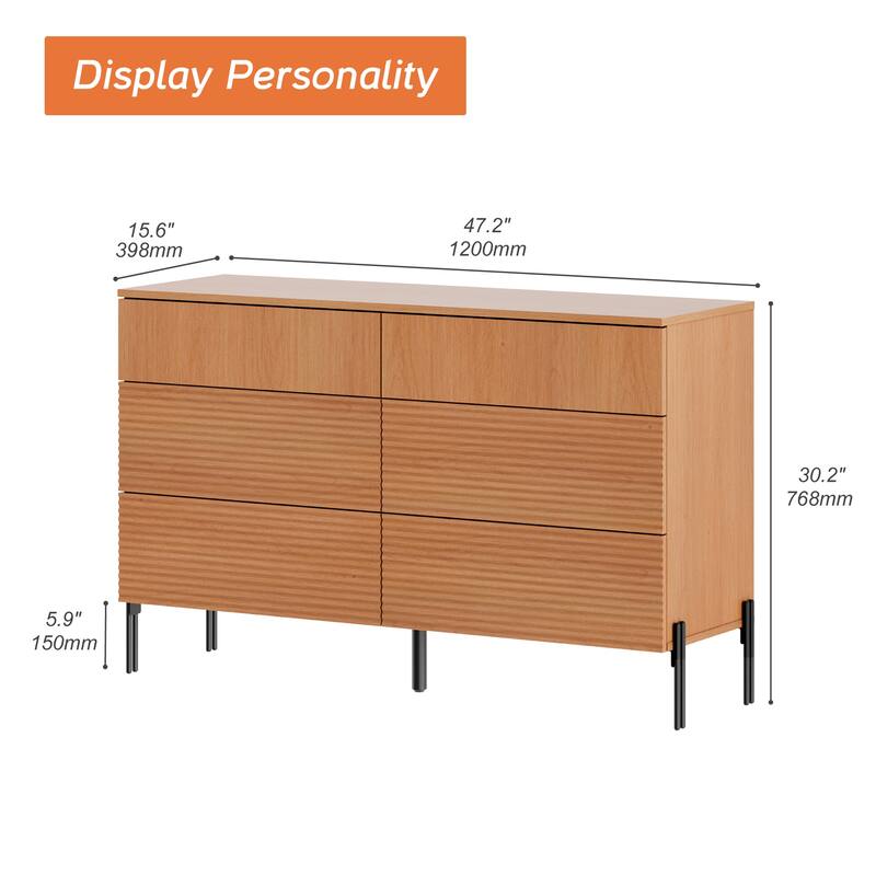 WAMPAT Fluted Dresser for Bedroom with 6 Drawers