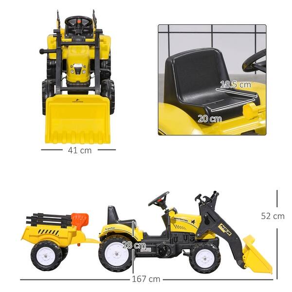 dimension image slide 1 of 2, Pedal-Powered Construction Digger Toy with Trailer & Durable Design for Kids - Yellow