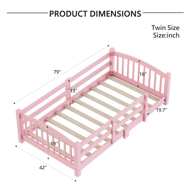 Solid Wood Floor Bed Montessori Bed with Safety Guardrails Without Door
