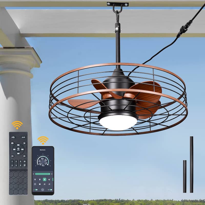 Bella Depot 23" Industrial Outdoor Ceiling Fan with Light and Remote for Courtyard, Bathroom, Corridor Caged Ceiling Fan - 23.6"