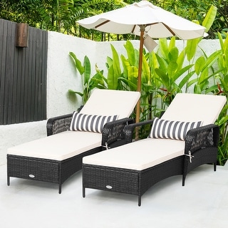 Gymax Set of 2 Adjustable Patio Rattan Lounge Chair Chaise Recliner w/ - See Details