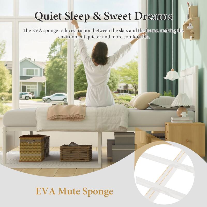 VECELO Platform Bed Frame with Wooden Headboard Heavy Duty Steel Slats Support No Box Spring Needed