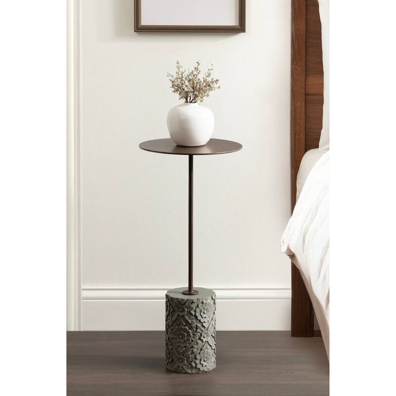 Kate and Laurel Joya Carved Wood and Metal Drink Table