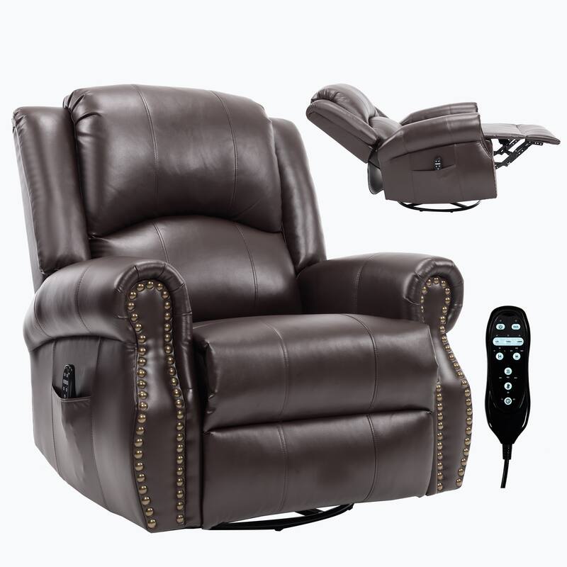 Manual Recliner Chair with Heat & Massage, Ergonomic Lounge Sofa Chair, Swivel Recliner Chair with Side Pocket