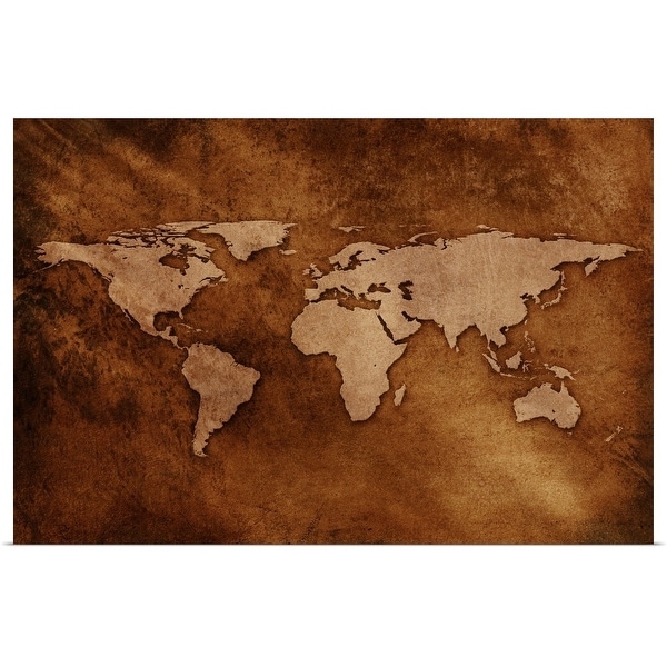 "World map on textured background" Poster Print