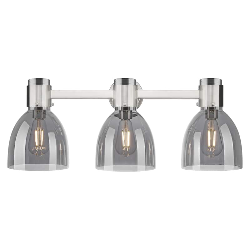 Innovations Lighting Downtown Urban - Lawton Bell - 3 Light 24" Wall-Mounted Bath Vanity Light - Polished Nickel/Light Smoke