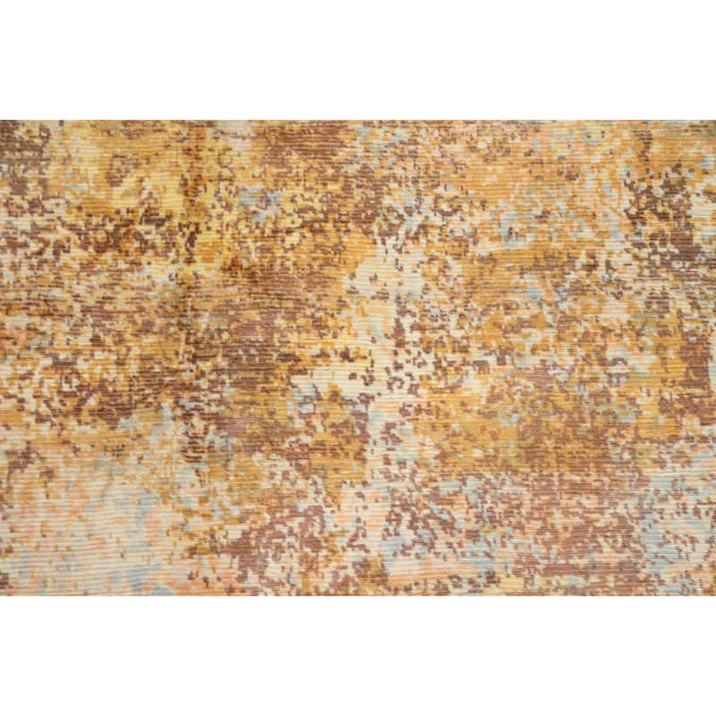 Hand Knotted Oriental Viscose Silk Carpet Modern Abstract Yellow & Gold Abstract Area Rug - 8' 0'' X 5' 1''