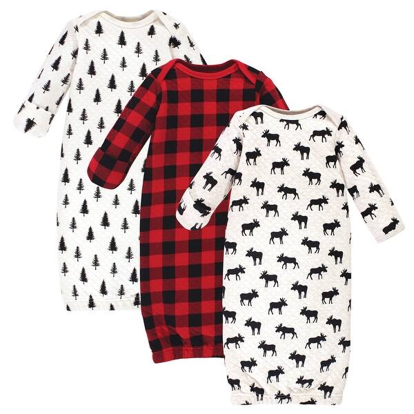 slide 1 of 1, Hudson Baby Infant Boy Quilted Cotton Long-Sleeve Gowns 3pk, Moose, 0-6 Months - Moose 0-6 Months - Moose