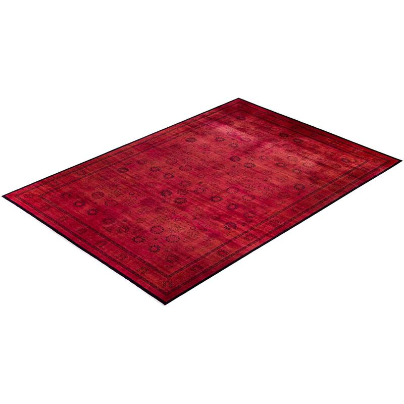 Overton Hand Knotted Wool Vintage Inspired Modern Contemporary Overdyed Pink Area Rug - 11' 3" x 16' 1"