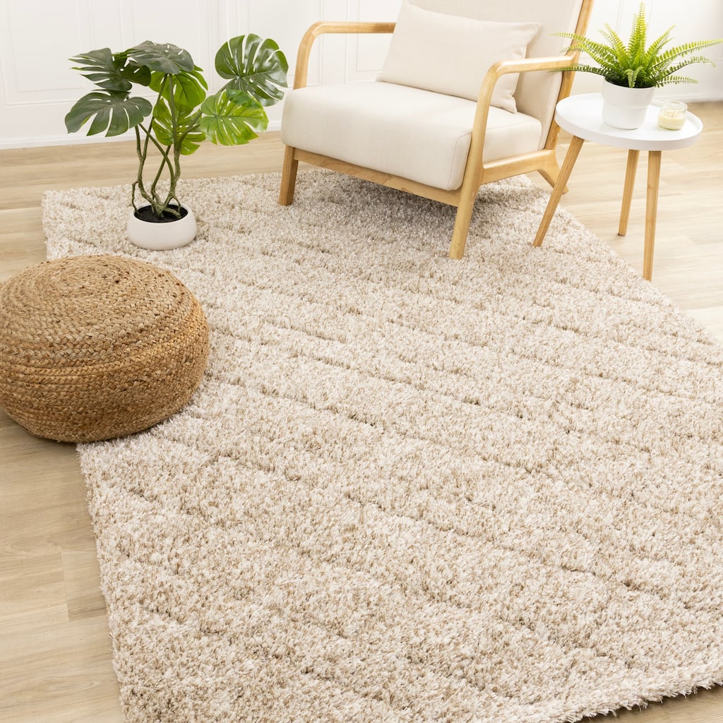 Richmond Collection - Beige Carved Rhombus Super Plush Wool Area Rug