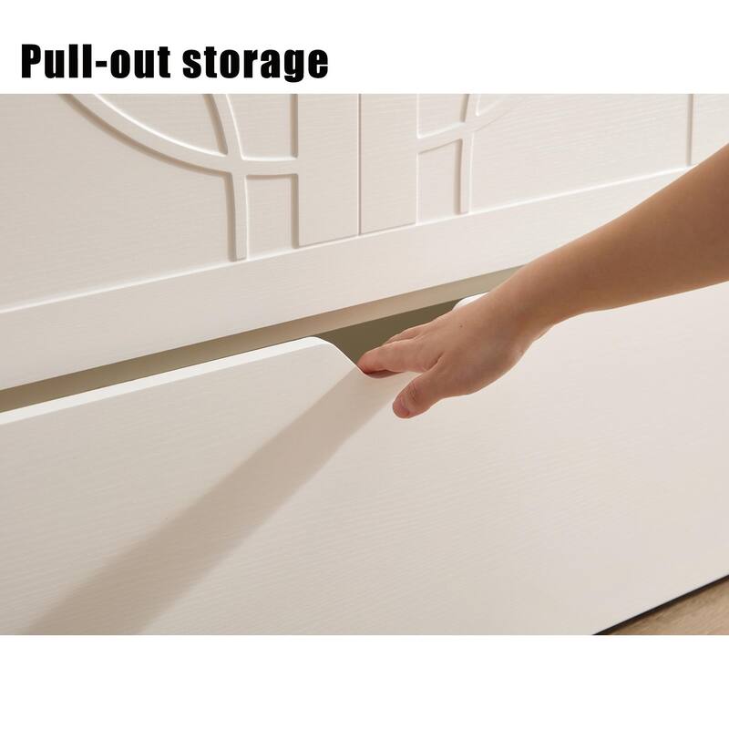 Queen Size Murphy Bed Cabinet with Storage Drawer, Folding Foam Mattress, USB & AC Charging Ports, and Smooth Glide Mechanism