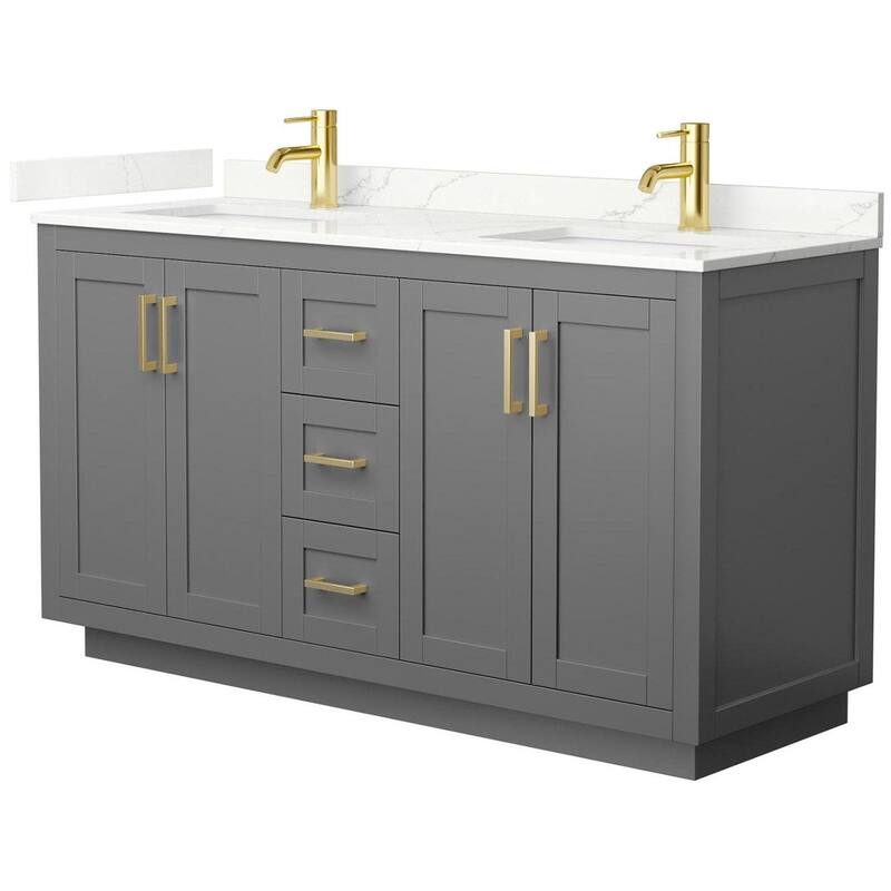 Wyndham Collection WCF292960D-QTZ-UNSMXX Miranda 60" Free Standing - Dark Gray / Giotto Quartz Top / Brushed Gold