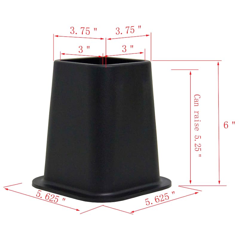 Heavy Duty Premium Quality 6 Inch Bed Risers - Furniture Riser for Desk, Sofa, Couch & Table, Black, Set of 4