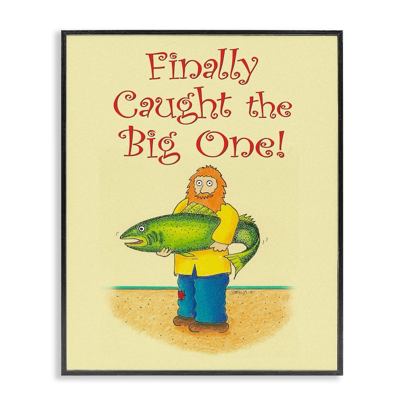 Stupell The Big One Fisherman Framed Giclee Art Design By Roger Straub - 11 x 14 - Black