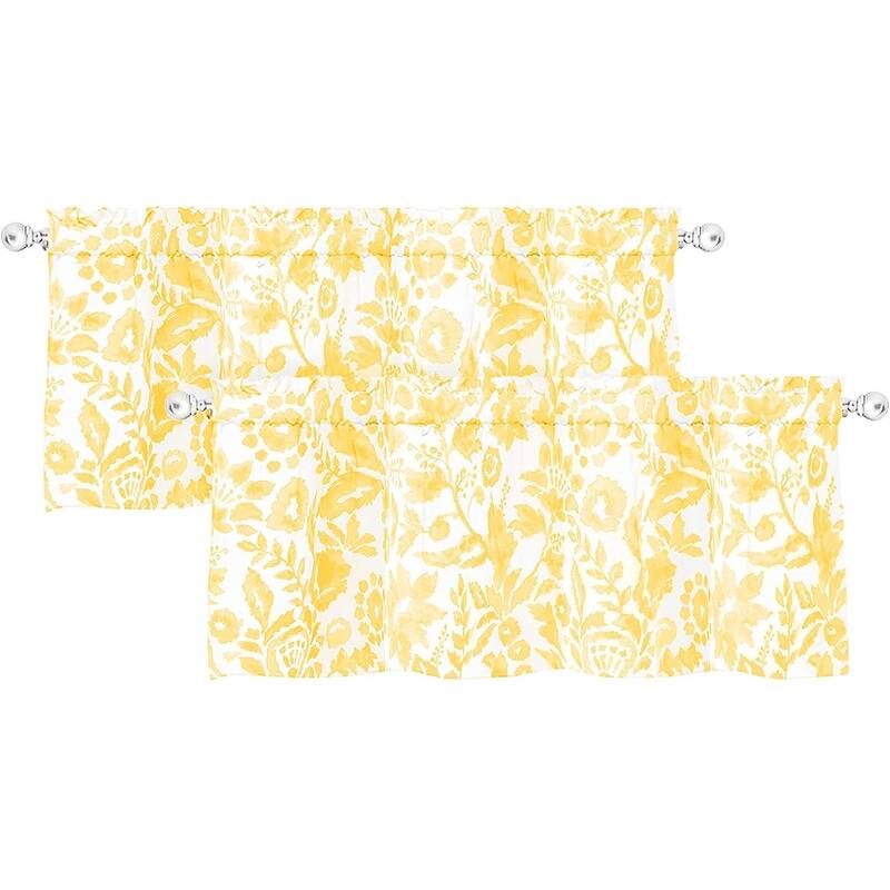 DriftAway Daisy Dahlia Blooming Flower Floral Lined Window Curtain Valance 2 Pack - 52"widthx18"length2pack - Yellow