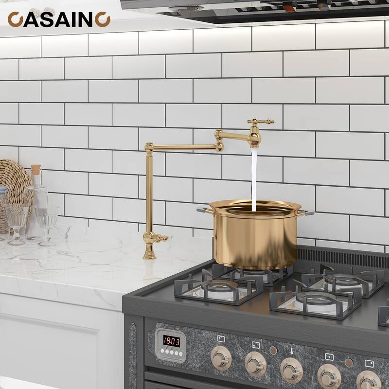 Vintage Deck Mount Pot Filler Kitchen Faucet, with Folding Stretchable Double Joint Swing Arms
