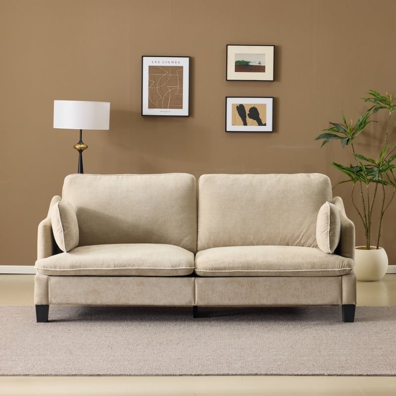 Transitional Loveseat Piped T-Cushions & Linen Blend