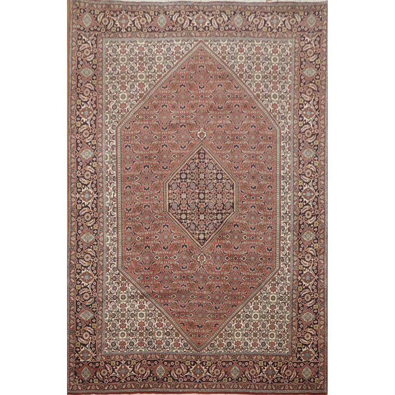 Hand Knotted Oriental 100% Wool Carpet Traditional Geometric Red Bidjar Area Rug - 9' 10'' X 6' 6''