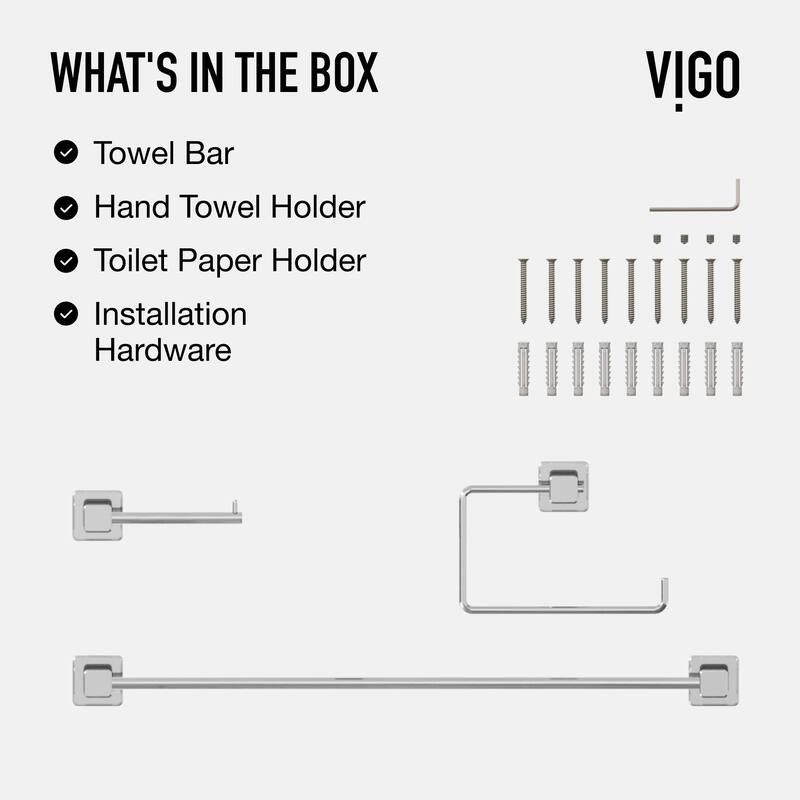 VIGO Meridian 3-Piece Bathroom Hardware Accessory Set with 24 in. Towel Bar, Toilet Paper Holder, Hand Towel Holder