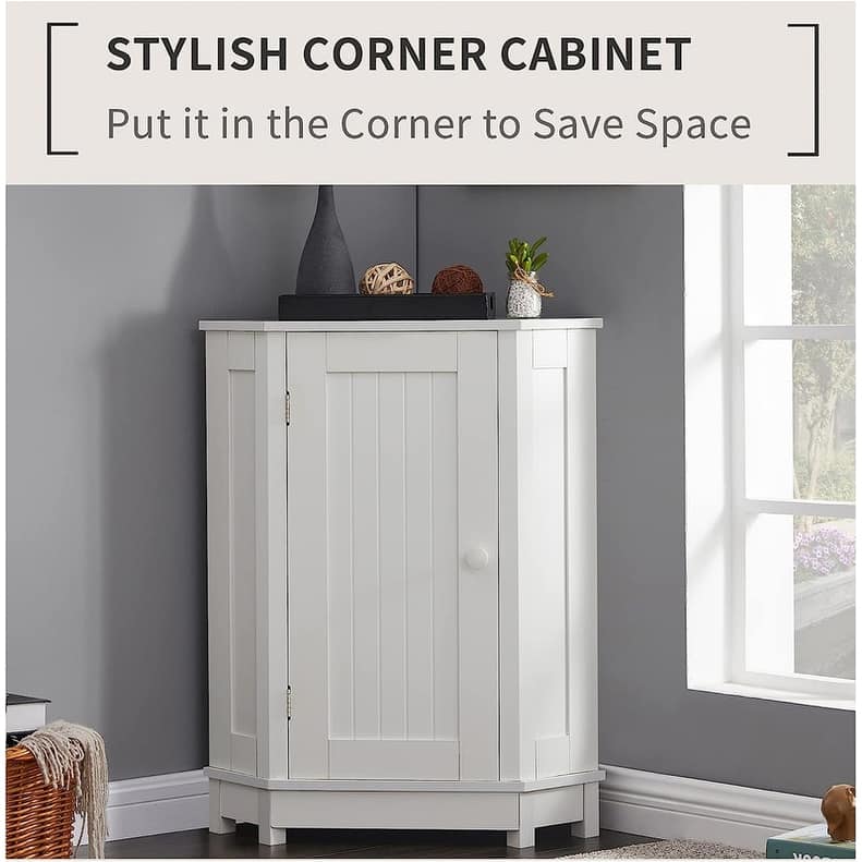 Bathroom Storage Cabinet with Adjustable Shelves,Free Standing Corner Cabinet with Single Door,Freestanding Floor Cabinet