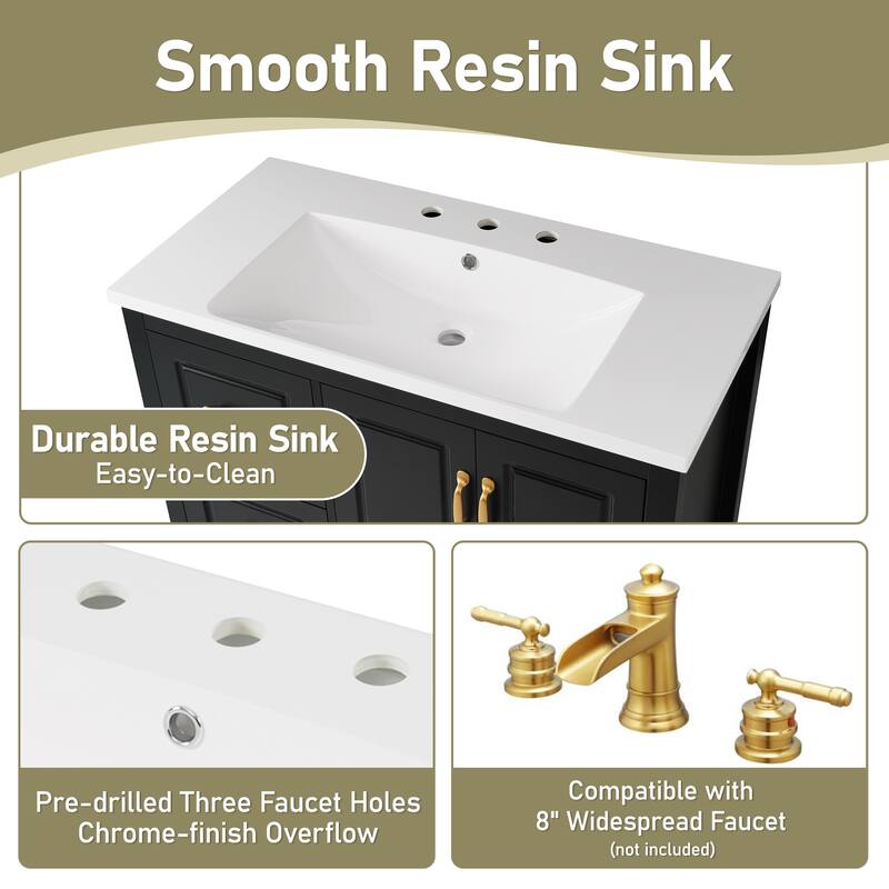 36 inch Bathroom Vanity with Sink, One Cabinet with Soft-closing Doors, 4 Soft-Closing Drawers, Metal Handles