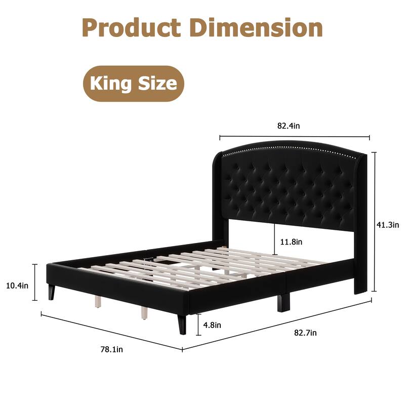 Platform Bed Frame Full with Upholstered Wingback Headboard