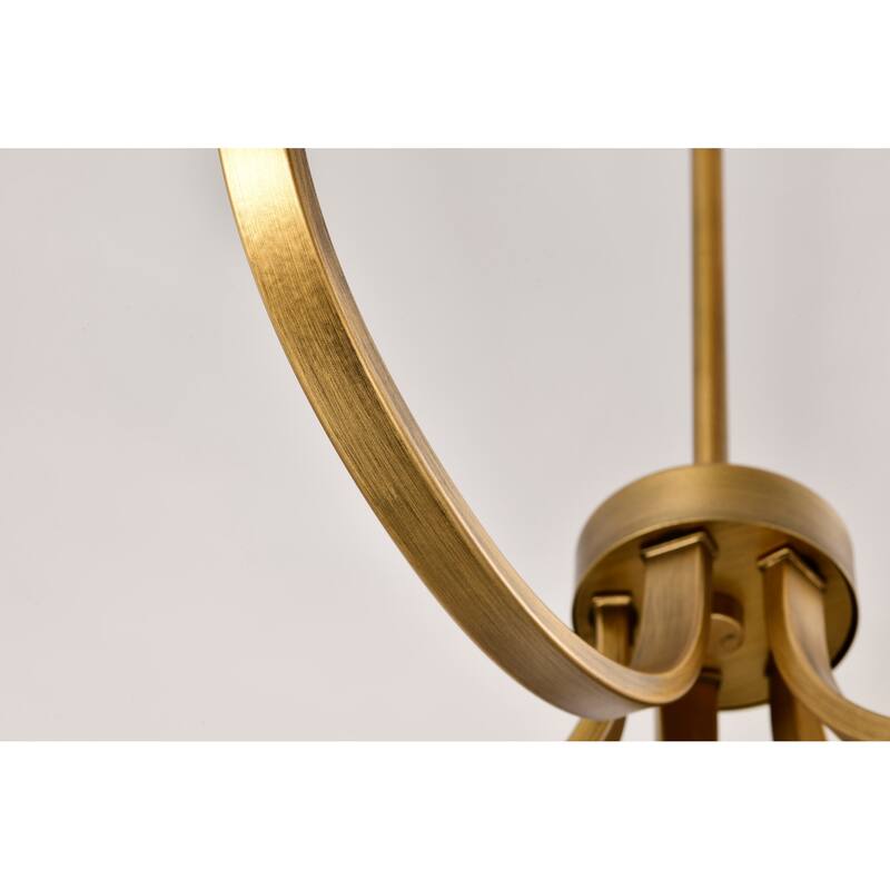 Solara 5 Light Chandelier Natural Brass Finish Frosted Ribbed Glass - Natural Brass