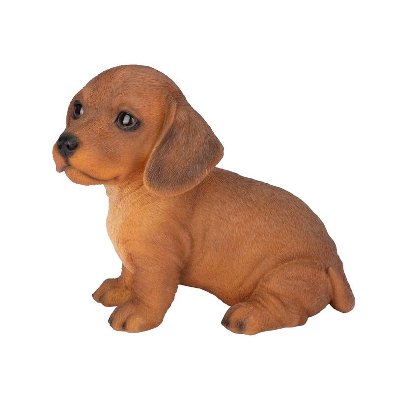 Sitting Dachshund Puppy Outdoor Garden Statue - 7" - Brown