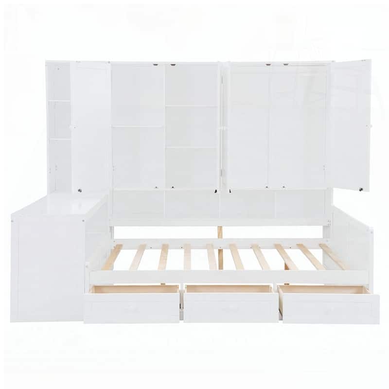 Wooden Daybed With Three Drawers and All-in-One Cabinet