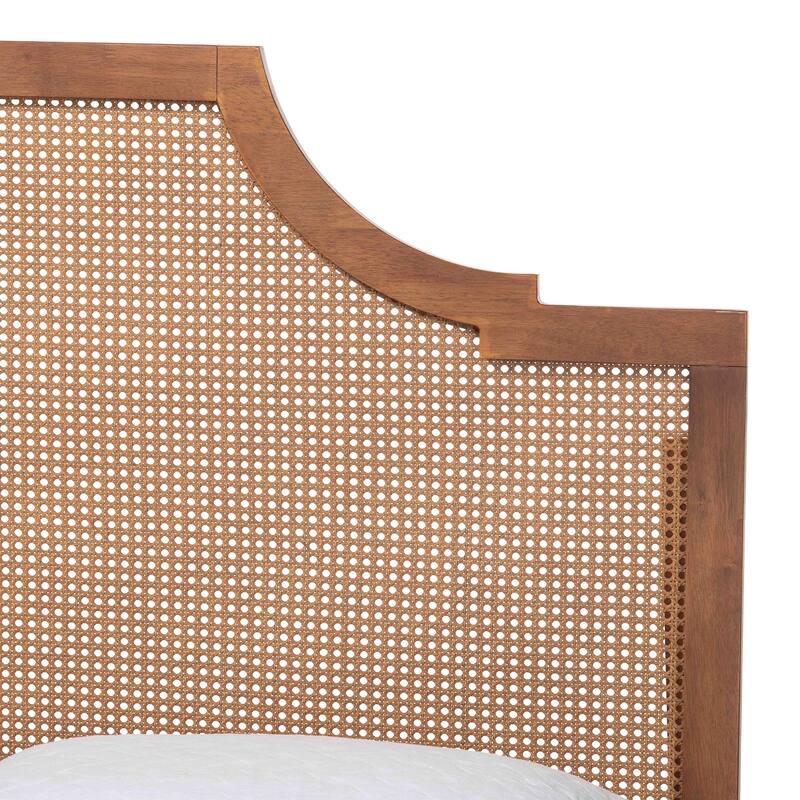 Rodolfo Platform Bed - Mid-Century Modern Bed with Woven Rattan Headboard, Queen