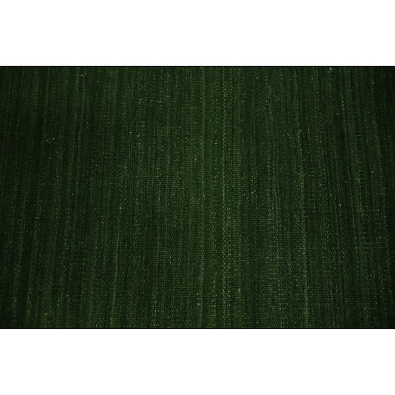 Hand Woven Oriental 100% Wool Carpet Modern Solid Green Kilim Area Rug - 8' 1'' X 8' 3''