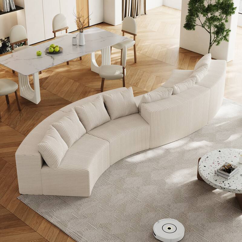 Half Moon Sectional Sofa Convertible Modular Couches Plush Corduroy Sleeper Sofa Bed Symmetrical Loveseat Sofa