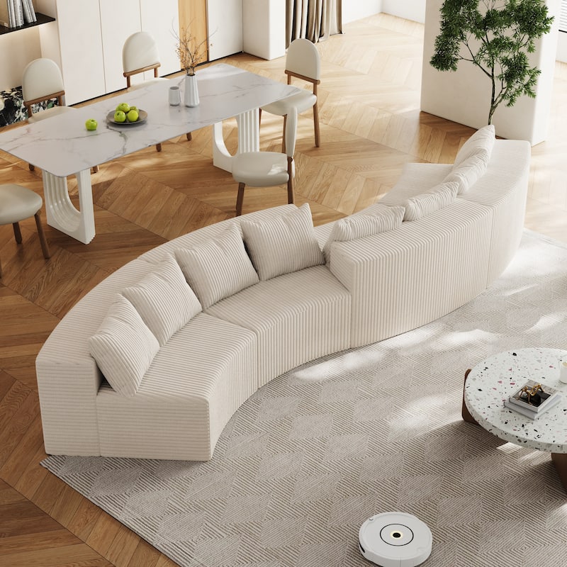 Symmetrical Curved Sectional Sofa Corduroy Modular Semi Circular Couch