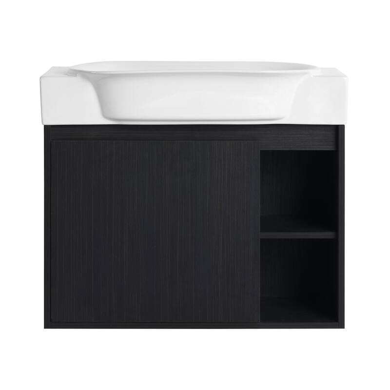 28'' Wall-Mounted Bathroom Vanity with White Ceramic Sink & Soft-Close Door, KD-Packing