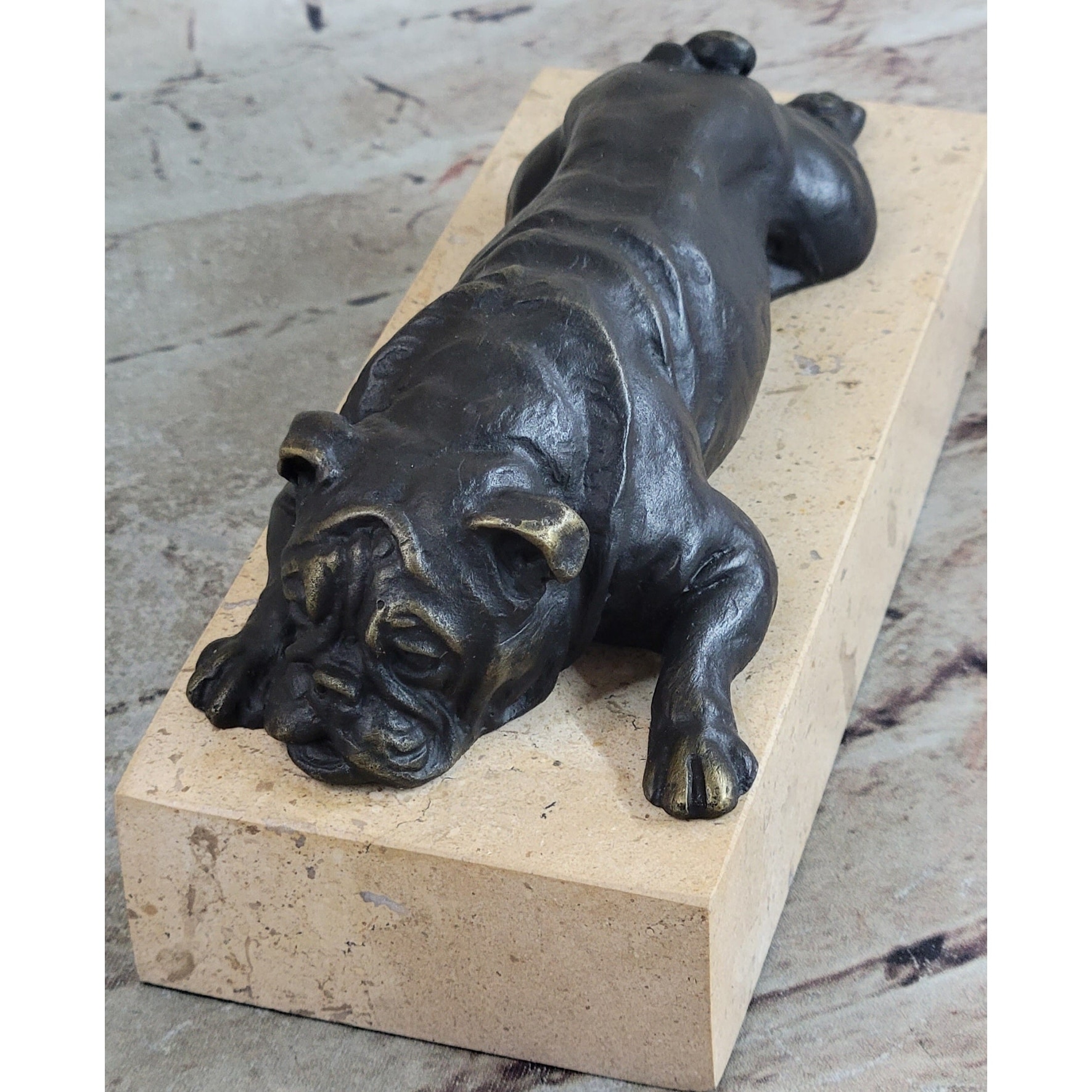 Art Deco English Bulldog Dog 100 Percent Solid Bronze Sculpture Statue Home Decor