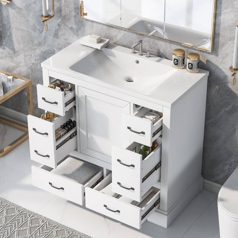 Freestanding 36" Vanity with Solid Wood, Undermount Sink, and Ample Storage - Grey Finish - 36in L