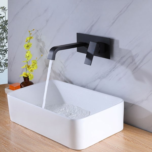slide 1 of 7, Single Handle Wall Mount Waterfall Bathroom Faucet 2 holes