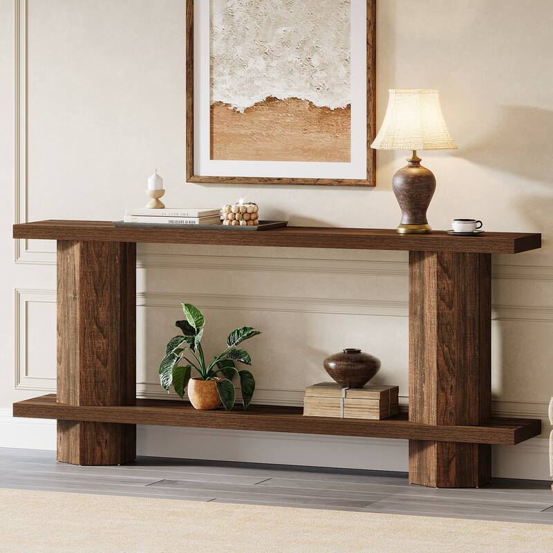 71'' Long Console Table for Entryway, Wood Sofa Table Behind Couch - Rustic Brown