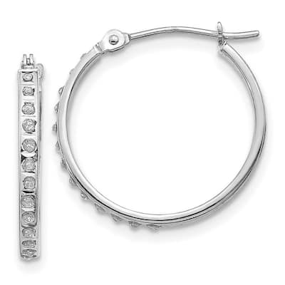 Curata 14k White Gold 20x2mm Diamond Accent Round Hinged Hoop Earrings