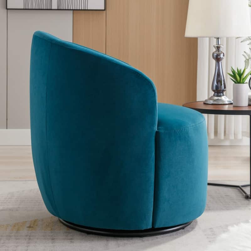 Velvet Fabric Swivel Accent Barrel Chair With Powder Coating Metal Ring