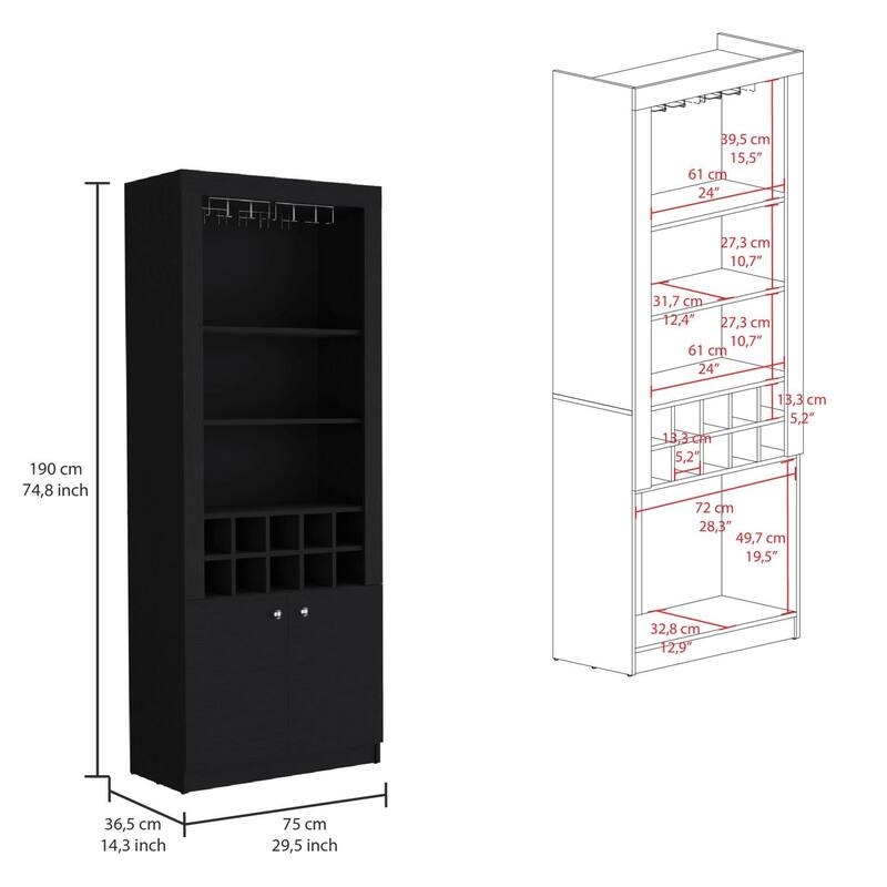 Nero Tall Bar Cabinet 4 Shelves.