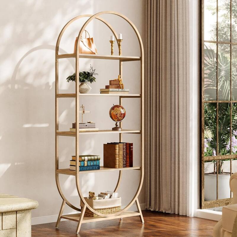 70.8 Inches Tall Bookshelf, 5 Tiers Arched Bookcase with Metal Frame