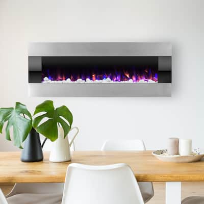 Northwest 54-Inch Wall Electric Fireplace, Silver - 54 Inch