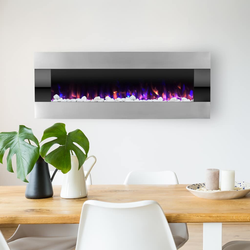 Northwest 54-Inch Wall Electric Fireplace, Silver - 54 Inch